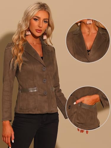 Allegra K Faux Suede Blazer for Women Lapel Collar Button Front Long Sleeve Jacket Casual Office Wear2