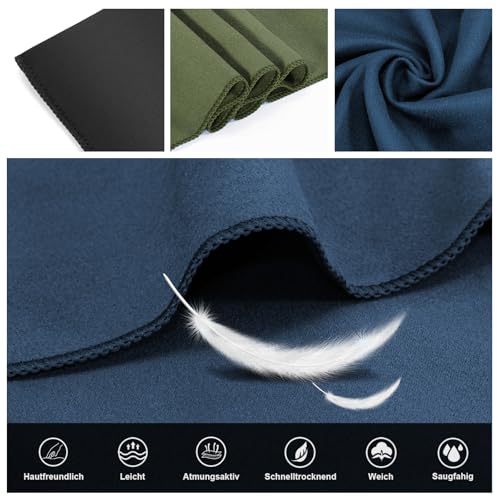 Mikrofaser Handtuch 3er Set (30*50cm): Schnelltrocknend & Kompakte Microfaser Sporthandtuch, für Reisehandtuch, Badetuch, Fitness, Strandtuch und Sport Handtücher (Marineblau, Schwarz, Armeegrün)