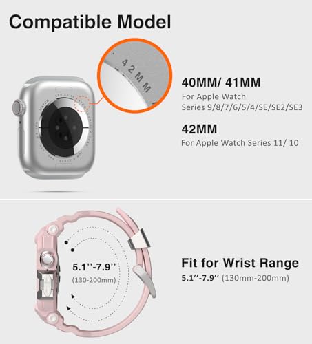 Image of ULTIMAL Rugged Band Compatible with Apple Watch Band 42mm Series 11 /10 with Case, Military-Grade Shockproof Strap for iWatch with Bumper Case Cover Men Women(Pink)