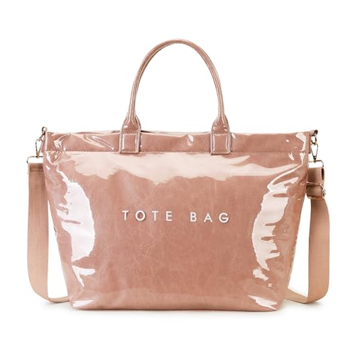 Image of GISMTR Large PVC Tote Bag for Women Letters Print Handbags Kraft Paper Shoulder Bag for Work Travel