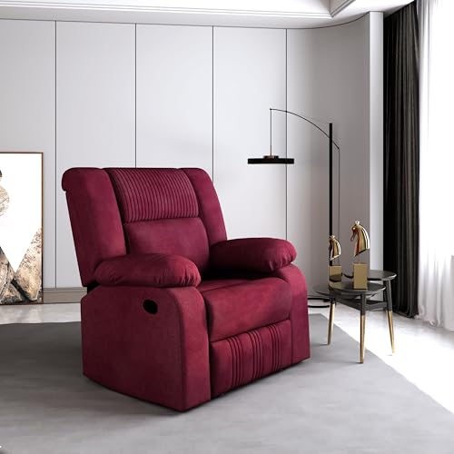 Image of Bharat Lifestyle Jerry Leather Look Suede Fabric Manual Recliner (Maroon) | 1 Seater Recliner Chair Sofa | 3 Comfort Positions | DIY Assembly | 1 Year Warranty | for Living Room, Bedroom