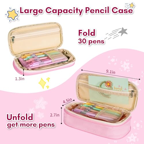Image of Pencil Case,Personalized Pencil Pouch Cute Aesthetic College School Supplies,Large Storage High Capacity Pen Bag Holder Box Organizer Special Cases Gifts for Girls Teens - Beige+Pink,R
