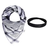 Jmkcoz Arab Shemagh Tactical Desert Keffiyeh Head Scarf Arabic Turban Neck Headwear Wrap Arab Muslim Costume for Men Women (Black and White)
