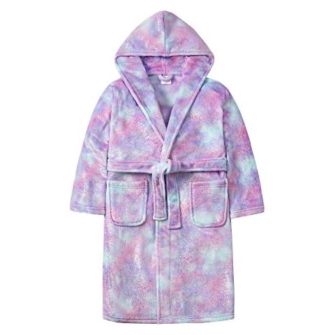 MiniKidz & 4Kidz Girls Mystical Rainbow Glitter Print Plush Fleece Dressing Gown (2-3 Years) Cover