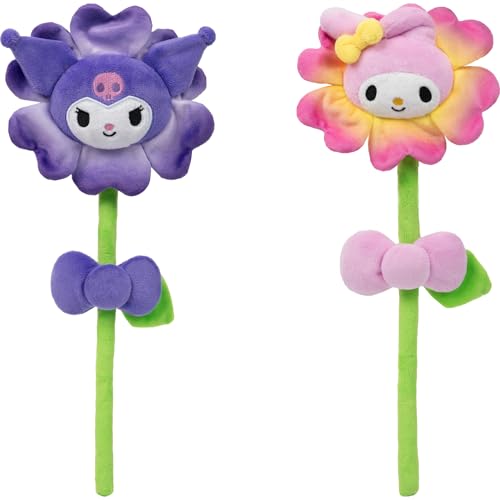 Hello Kitty and Friends 14-inch Plush Flower 2 Pack - My Melody & Kuromi with Bendable Stems - Giftable Packaging - Officially Licensed - Ages 6+