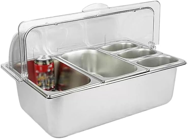 Countertop Food Serving Display Container, Buffet Condiment Dispenser Display Rack with Clear Lid Freezer Boxes for Restaurant Hotel Kitchen Party(Silver-B,A)