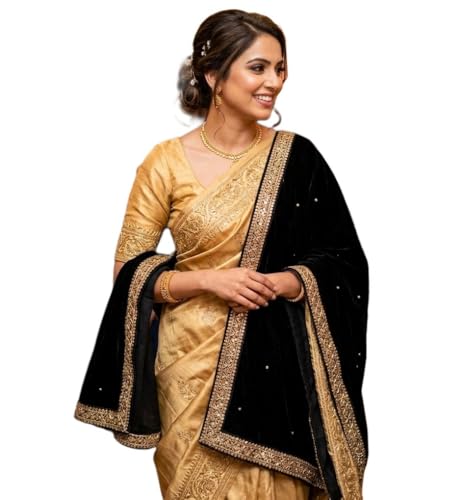 Image of Navti Creations Women's Stole Dupatta In Velvet With Cross Design Border (length -2.25m, Width-75cm)