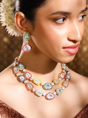 Image of Rubans Kundan Necklace Set Traditional Jewellery Gift for Women & Girls