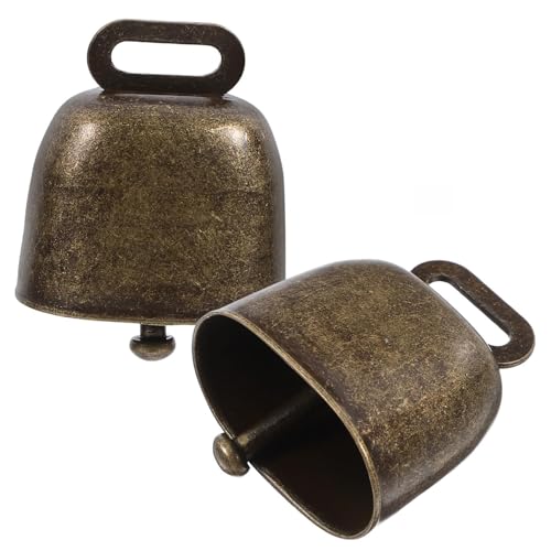 ifundom 2Pcs Cowbells Noisemaker with Handle Square Shape Calling Bells for Outdoor Games Weddings Festivals and Parties Durable Bronze Design for Cheer and Emergency Use