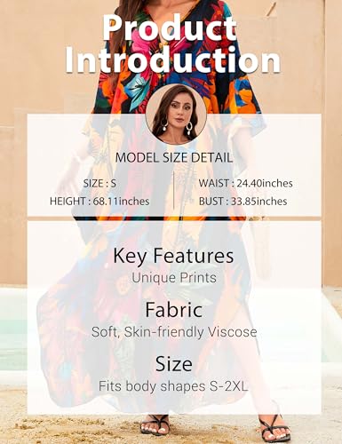 Image of MAKABO Kaftan Dresses for Women, V Neck Moo Moos Colorful Print Cover Ups Caftan Beach Dresses for Swimwear