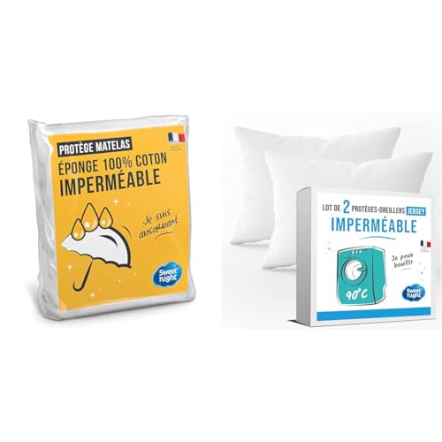 SWEET NIGHT Sweetnight - Protège Matelas 140x190 cm | Bouclette en Coton & Lot de 2 Protège Oreillers 65x65 cm | Set de 2 | Imperméable et Micro Respirant | Souple et Silencieux | Lavable à 90°C