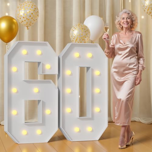 Números iluminados 60 grandes de marquesina de 4 pies para fondo de cumpleaños sin peso