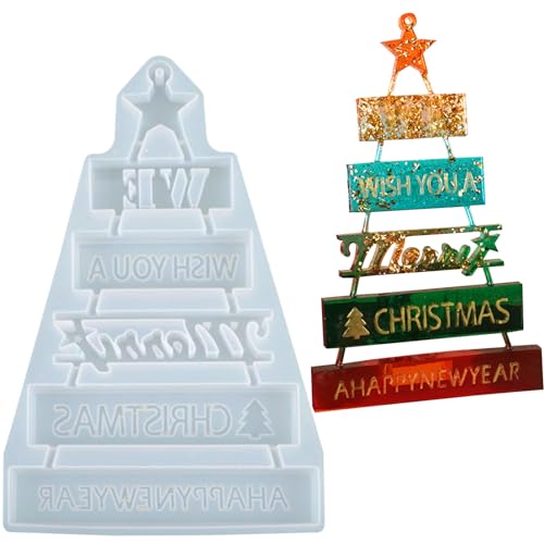 Christmas Molds for Resin 3D Merry Christmas Sign Resin Mold Epoxy Casting Molds for DIY Table Decoration Home Ornament Xmas Decor Making Xmas Tree Ornament DIY Craft