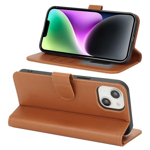 Image of for iPhone 14 Case Wallet with Card Holder,for iPhone 13 Wallet Case for Women Men,PU Leather Shockproof Magnetic Buckle Stand Flip Phone Case-Brown