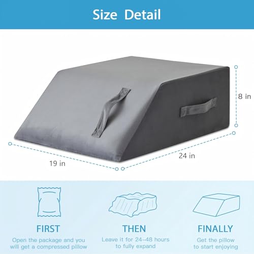 Image of MEGCXIT Leg Pillow Elevation Blood Circulation, Leg Wedge for Elevation for Swelling, Leg Elevating Pillow for After Surgery Memory Foam Foot Knee Pillow for Back Sleeping 24x19x8 Inch Grey Plush