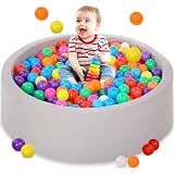 Baby Bällebad Schaumstoff-Ballpool mit 200 dreifarbigen Bällen, Bälle für Bällebad für Baby Bällebad mit Kunststoffbällen inklusive Runder weicher Faltbarer großer Bällebad für Kleinkinder Innen- und