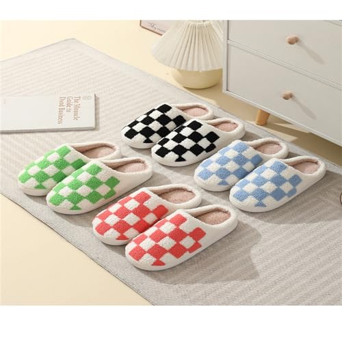 House Slippers for Women Men Plush Warm Fuzzy Plaid Slippers Unisex Memory Foam Slip on Checkered Shoes4