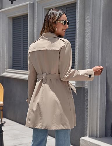 wantdo Women's Waterproof Trench Coat Classic Lapel Outerwear Coat with Belt Khaki Large