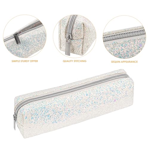 Image of Pencil Box Glitter, Shiny Pencil Case, Stationery Zipper Portable Pencil Case, Stationery Storage Bag, for Daily Study Work (1Pcs) (White)