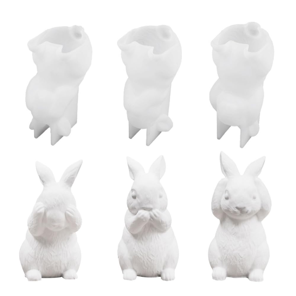 Rabbit Resin Molds,3 PCS Hear See Speak No Silicone Easters 3D Bunny Moulds for Easter Epoxy Resin Crafts Soap Clay Candle Making
