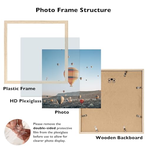 Image of JCJMY 13x13 Picture Frame Natural for Wall Hanging, Wall Mounting Horizontally or Vertically, 13 x 13 Square Wall Gallery Poster Photo Frame with Shatter Resistant Plexiglass, Natural