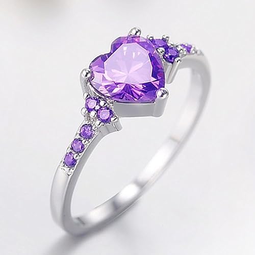 Viyuroyk 925 sterling silver Purple Zircon heart ring Wedding ring Engagement ring Cubic Zirconia Diamond Rings Clothing, Shoes & Jewelry Women Jewelry Rings Statement (US Code 8) - 1