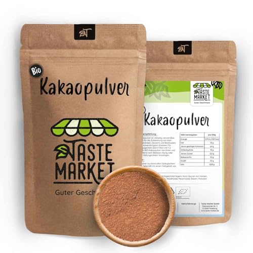 BIO Kakaopulver 500 g Kakao ohne Zucker Roh Kakao Pulver ohne Zusätze Teilentölt ungesüßt für Getränke & Backwaren