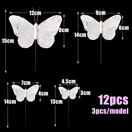 BETESSIN 12pz Farfalle Bianche Decorative Finte