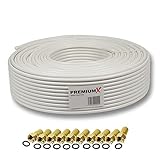 Full HD, 3DTV, UltraHD 4K Cable coaxial PremiumX PROFI PRO de 25 m 135 dB Cable de antena de 5 vías apantallado, COBRE PURO 135dB + 10 Conector F 8.00 mm en color \"ORO\" SIN CARGO