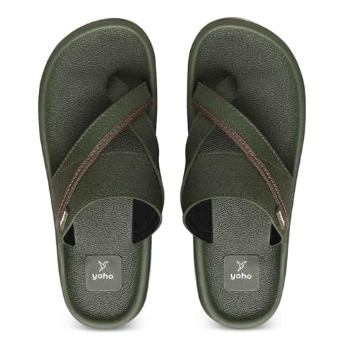 Image of YOHO Snugly Ethnic Orthopedic Slippers for Men | Diabetic Blood Circulation | Toe Ring Slip-On | Stylish Lightweight Flip Flops with Footpharma Footbed | Anti-Skid Chappals for Everyday