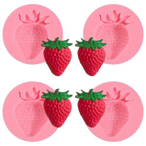 ICNYEKl 4 Pcs Strawberry Silicone Molds, Fruit Cake Decoration Fondant Mold, Can Make Strawberry Candy, Chocolate, Biscuits, Flower Paste, Chewing Gum, Resin, Modeling Clay, Plaster, Bath Bombs, Soap