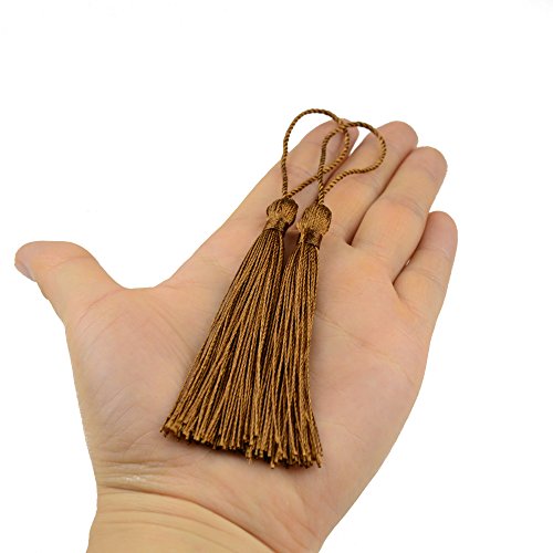 Image of 100pcs 13cm /5 Inch Silky Floss Bookmark Tassels with 2-Inch Cord Loop and Small Chinese Knot for Jewelry Making, Souvenir, Bookmarks, DIY Craft Accessory (Coffee)