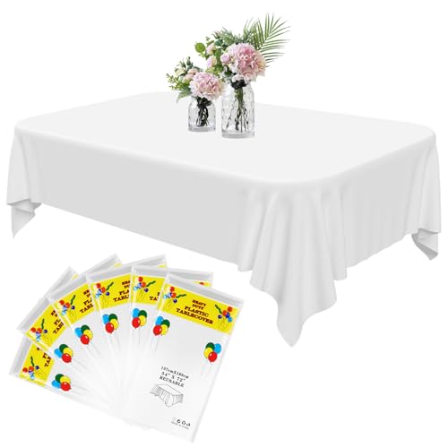 Niuny Mantel Desechable Blanco Fundas De Plastico Desechables 15Pcs Mantel Fiesta Rectángulo 137 x 183cm Impermeable Mantel Desechable Cumpleaños para Bodas Navidad Banquetes Fiestas Picnics