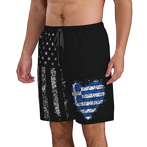 PAUPPY Heart Greek Flag Mens Quick Dry Short Swim Trunks with Mesh Lining Swimwear Bathing Suits - Small White3