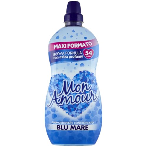 Mon Amour - Ammorbidente Lavatrice Blu Mare Concentrato, Formula più Concentrata in Ogni Goccia per più Profumo e più Lavaggi, Biancheria e Bucato Morbido e Fresco, 1 Flacone da 1350 ml (54 Lavaggi)