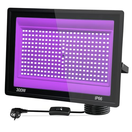 Yuaiosn LED Luz Negra 300W, Foco LED Ultravioleta 395-400nm IP66 Impermeable, Luz Negra Ultravioleta Para Halloween, Navidad, Bar, Body Painting, Fiesta, Discoteca