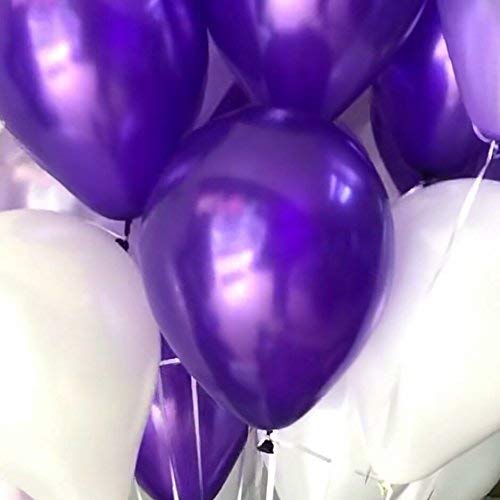 Image of AMFIN (Pack of 100) 10 Inch Dark Purple,Light Purple & White Metallic Balloons with Matching Ribbon for Decoration,Balloon for Birthday Decor /Anniversary /Party /Baby Shower /Party /Home Decor