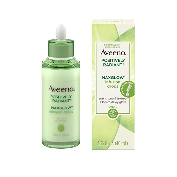 Aveeno Positively Radiant MaxGlow Infusion Drops with Moisture Rich Soy & Kiwi Complex, Hypoallergenic, Non-Comedogenic, Paraben- & Phthalate-Free Moisturizing Facial Serum, 1.35 fl. oz