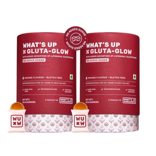 What's Up Wellness Gluta-Glow Gummies | Liposomal Glutathione Supplement with Vitamion C for Radiant Skin Tone | Depigmentation | Detoxification | 60 Days | Men & Women | No Added Sugar