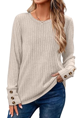 OFEEFAN Womens Sweaters Long Sleeve Tops Button Cuffs Plus Size Fashion Clothing Tunics or Tops Wear with Leggings3