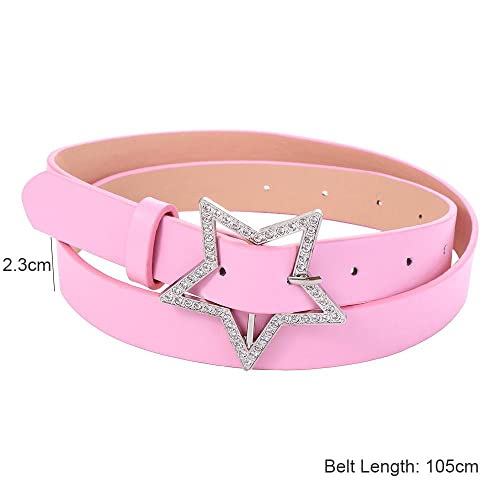 Kopida Pink PU Leather Waist Belt with Rhinestone Star Charm for Women Girls, Adjustable Shiny Dress Belt for Teen2