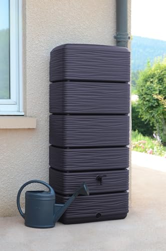 Ondis24 Regenwasser Wandtank Regenfass Eco 300 Liter Graphit anthrazit inkl. Wasserhahn