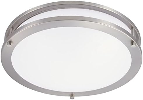 Green Beam LED Light Fixture, Flush Mount Light Fixture, Brushed Nickel Light Fixture, Kitchen Light Fixtures, Round Bathroom Ceiling Light Fixture, 15W, 5000K White Light, 1050 Lumens, 12 Inch