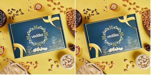 Image of Amazon Brand - Vedaka Flavored Dry Fruits | Gift Box | 500 Gram | Peri Peri Cashews 150 G, Black Pepper Almonds 150 G, Chatpata Black Raisins 200 G (Pack of 2)