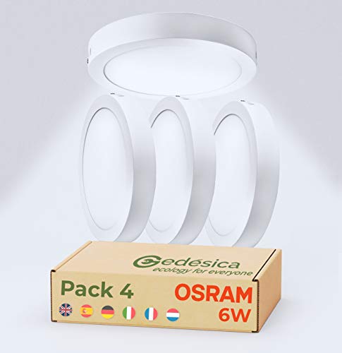 PACK X4, Lamparas de techo, Plafon Led techo, 6W 720LM diámetro 110mm redondo, downlight led techo, Dormitorio, Salon, Pasillos, Baños, Clase eficiencia energetica A++ (6500K-luz blanca fría, 6W) Cover