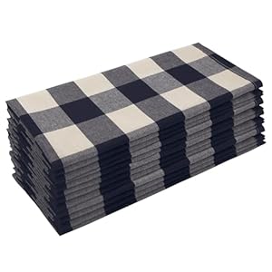 Cotton Blend Buffalo Plaid Table Napkins (Set of 12), 18 x 18 Inch Washable Dinner Napkins, Buffalo Checks Cloth Napkins for Restaurant, Wedding, Holiday, Farmhouse,Dark Navy and Cream Cotton Blend Buffalo Plaid Table Napkins Set of 12 18 x 18 Inch Washable Dinner Napkins Buffalo Checks Cloth Napkins for Restaurant Wedding Holiday FarmhouseDark Navy and Cream