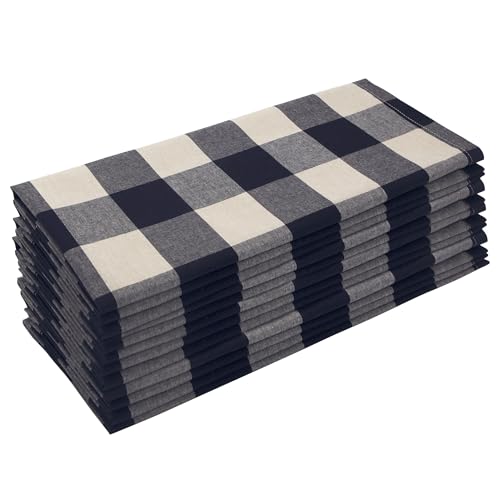 Cotton-Blend-Buffalo-Plaid-Table-Napkins-Set-of-12-18-x-18-Inch-Washable-Dinner-Napkins-Buffalo-Checks-Cloth-Napkins-for-Restaurant-Wedding-Holiday-FarmhouseDark-Navy-and-Cream Cotton Blend Buffalo Plaid Table Napkins Set of 12 18 x 18 Inch Washable Dinner Napkins Buffalo Checks Cloth Napkins for Restaurant Wedding Holiday FarmhouseDark Navy and Cream