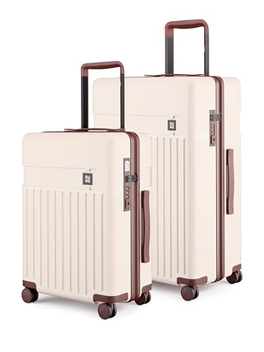 Image of EUME Classic Cabin 55 Cm and Check-in Large 75 Cm Luggage Trolley Bags for Travel - Set of 2 (Mocha White) | Polycarbonate (PC) 8 Hinomoto Wheels Suitcase | Cabin Trolley Bags | Luggage