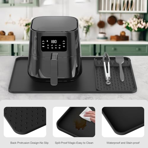 Image of Silicone Heat Resistant Mats for Countertop,24x16 Inch Air Fryer Mat with Kitchen Accessories Holder Pad for Microwave /Oven,Compatible with Ninja /Cosori /Chefman /Toshiba,Kitchen Countertop Protector