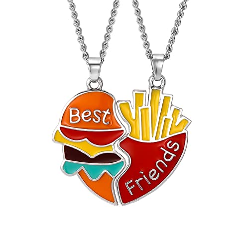 coadipress Best Friend Necklaces for Mens Women Personalized Cute Cartoon Hamburger French Fries Matching Love Heart Pendant Necklace Set 2Pcs Couples Bff Friendship Boyfriend and Girlfriend Jewelry Gifts (Hamburger Fries)